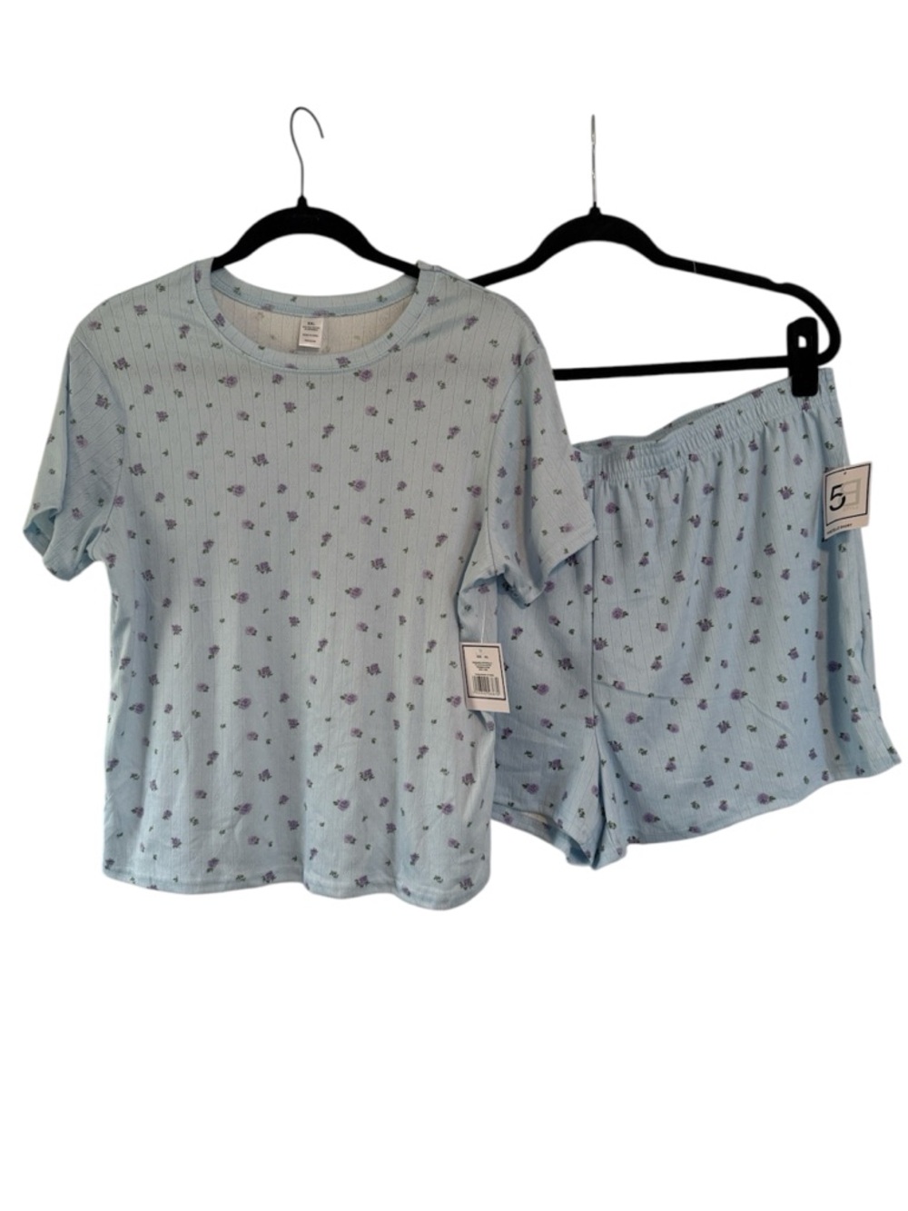 5B Style Blue Floral Short Sleeves and Shorts Pajama Set NWT